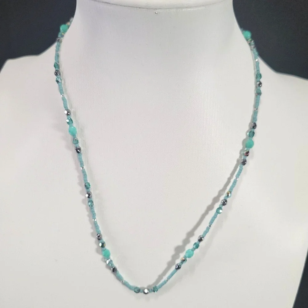 Holly Yashi Sterling Silver Beaded Necklace Turquoise Dainty Boho Glass Bead